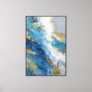 Ocean Alloy: Blue & Gold Abstract Canvas Print