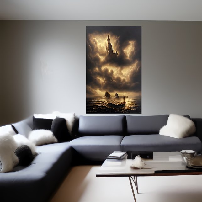 Ocean and a castle in the sky | AI Art Poster (Creator Uploaded)