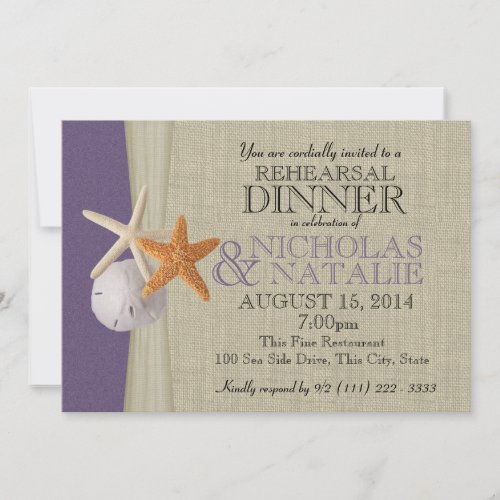 Ocean and Burlap Purple Rehearsal Dinner Invites