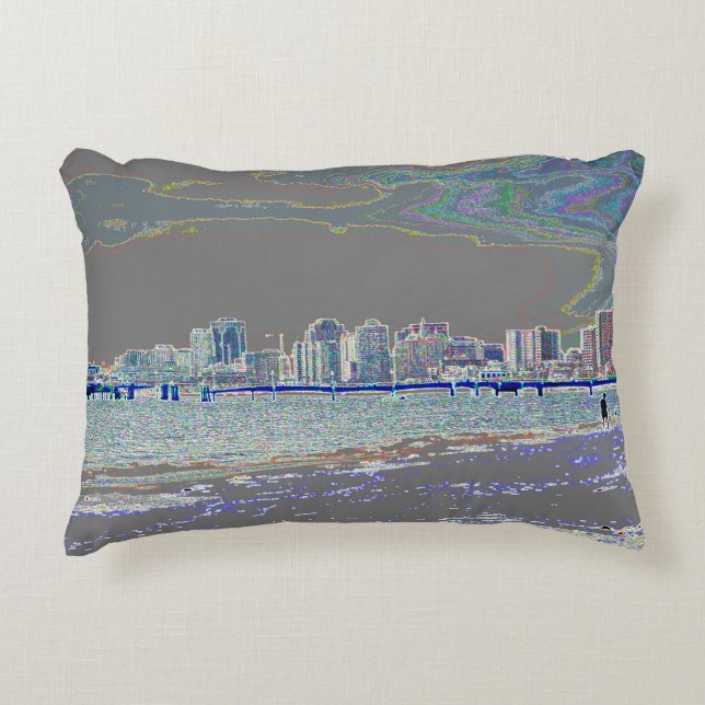Ocean and City View Accent Pillow (Front)
