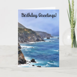 Ocean and Mountains North California Birthday Art Card