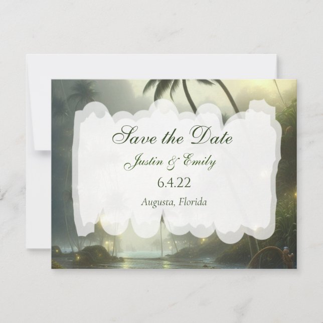 Ocean and Palm Trees Serene Wedding Save the Dates Invitation (Front)