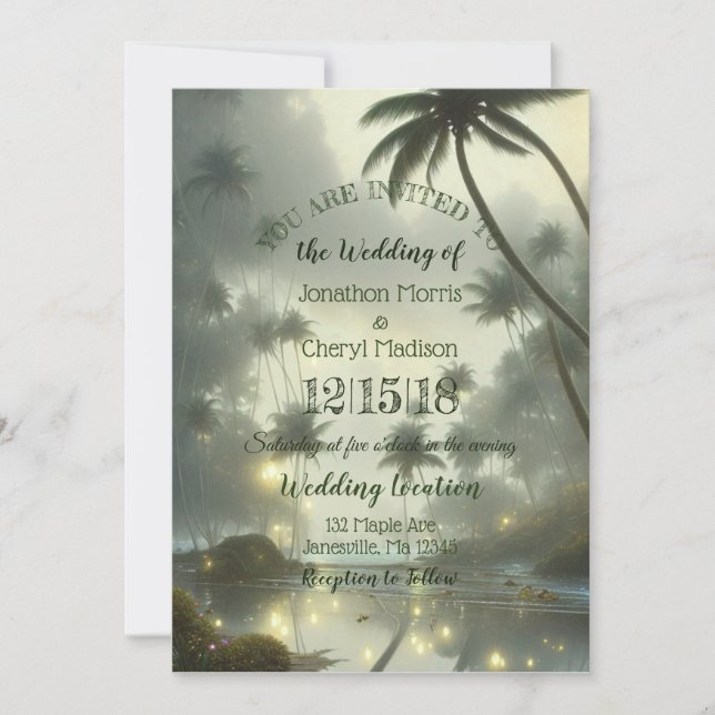 Ocean and Palm Trees Wedding Invitation (Front)