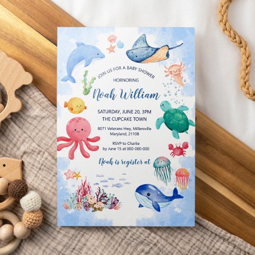 Ocean Animal Baby Shower Invitation Card