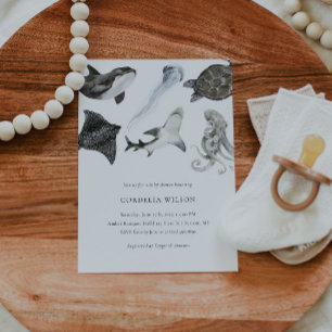 Ocean Animal Baby Shower Invitation Watercolor