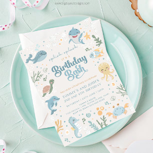 Ocean Animal Birthday Invitations. Joint Birthday Invitation