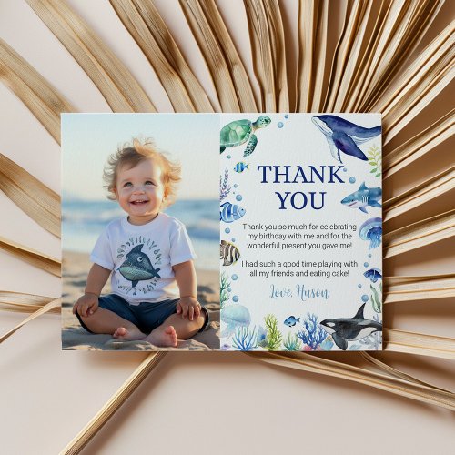 Ocean Animal Boy Birthday Photo Thank You Card