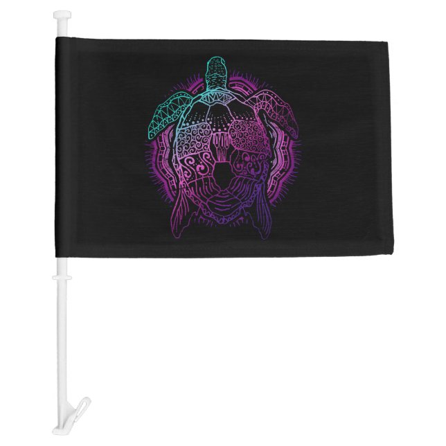 Ocean animal lover gift colorful turtle car flag (Front)