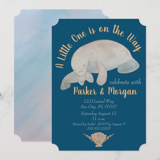 Ocean Animal Manatee Baby Shower Invitation (Front/Back)