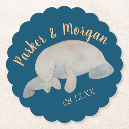 Ocean Animal Manatee Baby Shower Paper Coaster
