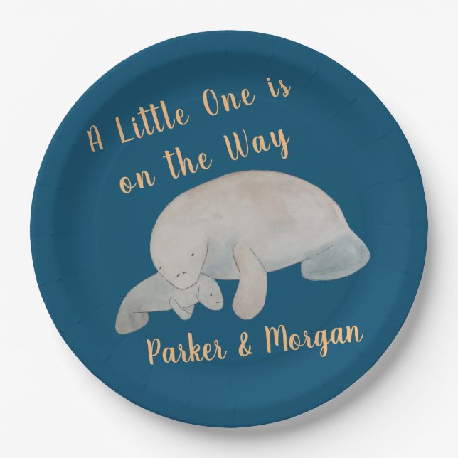 Ocean Animal Manatee Baby Shower Paper Plates (Front)