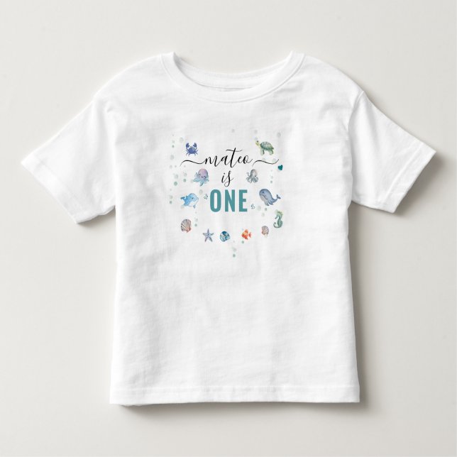 Ocean Animal One Custom Name 1st Birthday Toddler T-shirt (Front)