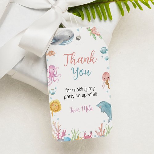 Ocean Animal Pastel Girl Birthday Thank You Tag