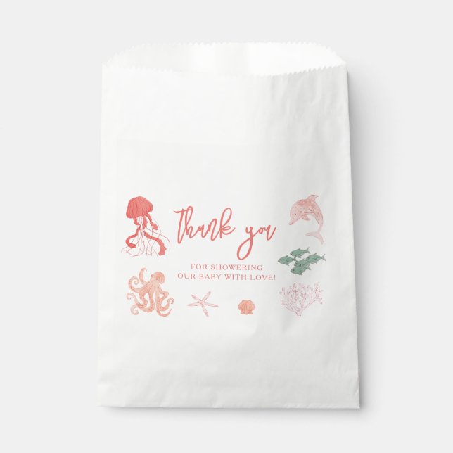 Ocean Animal Pink Baby Shower Favor Bag (Front)