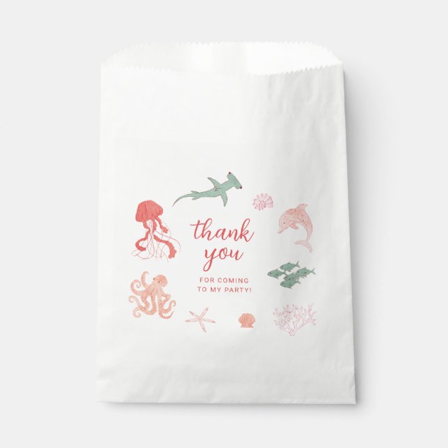 Ocean Animal Pink Birthday Party Favor Bag (Front)