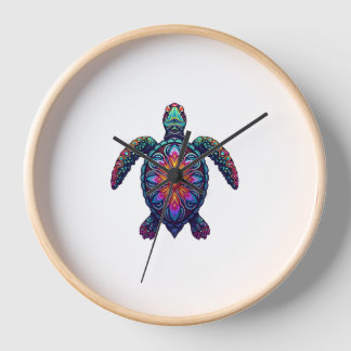 Ocean Animal Tie Dye Tribal Sea Animal Maori Turtl Clock