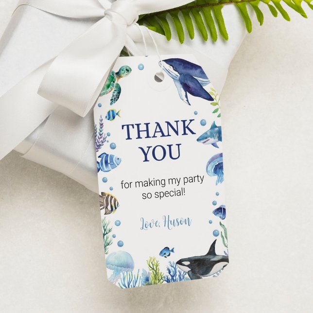 Ocean Animal Turtle Birthday Theme Thank You Tag (Creator Uploaded)