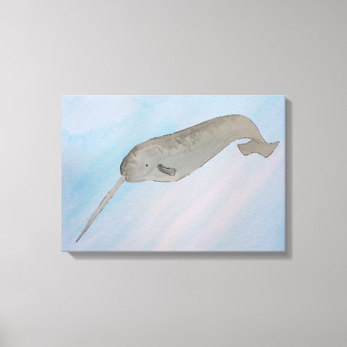 Ocean Animal Watercolor Narwhal Canvas Print