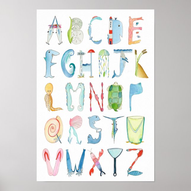 Ocean Animals Alphabet Poster - 13 x 19 inches (Front)