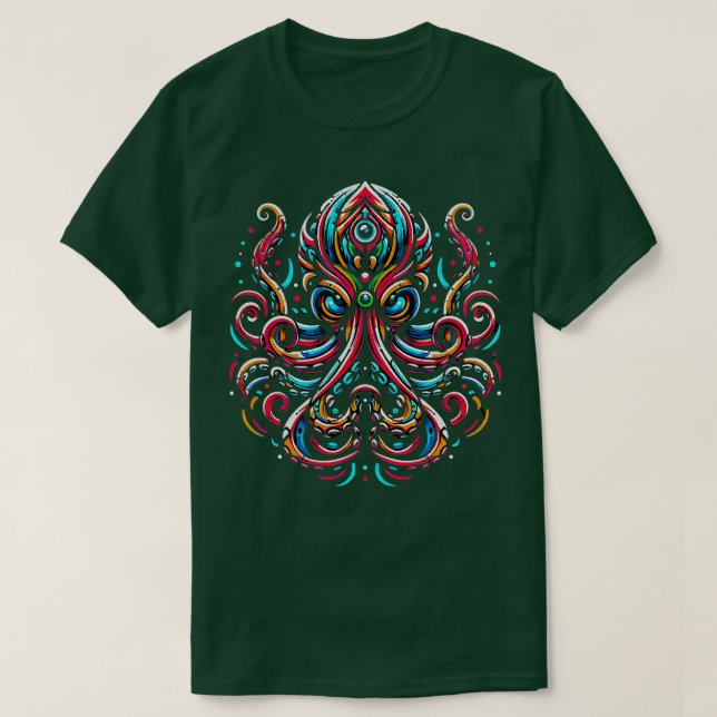 Ocean Animals Aquarist Colorful Octopus T-Shirt (Design Front)