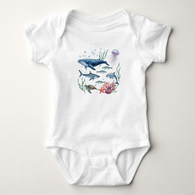 Ocean Animals Baby, Summer Sea Life Baby  Baby Bodysuit (Front)