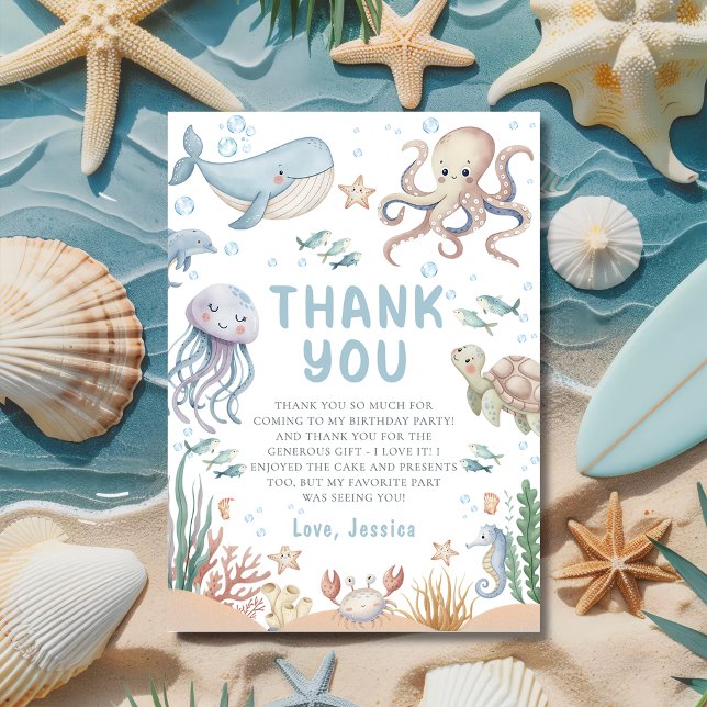Ocean Animals Birthday Thank You Card (Creator Uploaded)