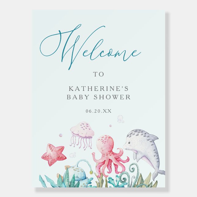 Ocean Animals Boy Baby Shower Welcome Sign (Front)