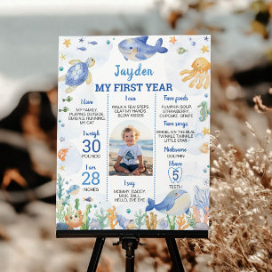 Ocean Animals Boy Under the Sea Birthday Milestone Poster