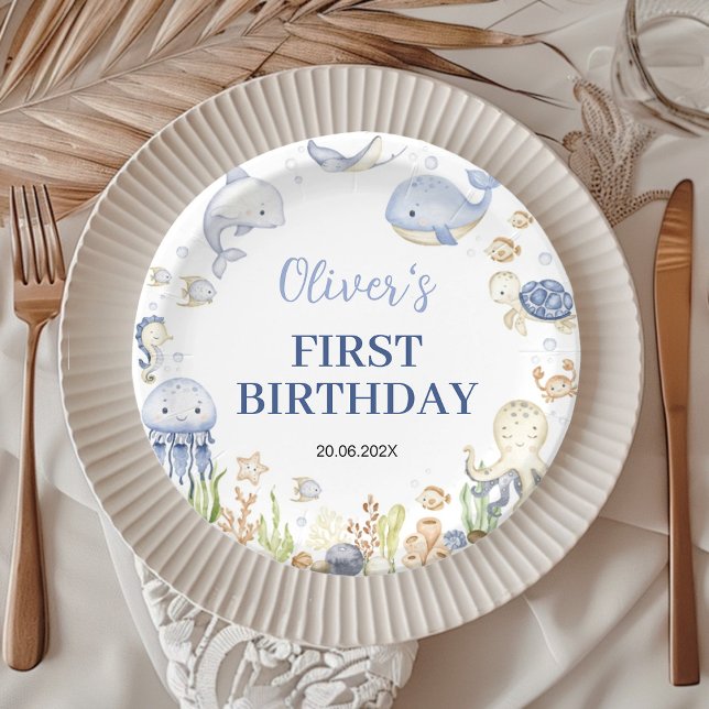 Ocean Animals Boy Under the Sea Kids Birthday Paper Plates (Creator Uploaded)
