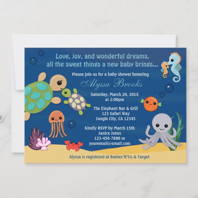 Ocean Animals Bubbles Baby Shower Invitations (Front)