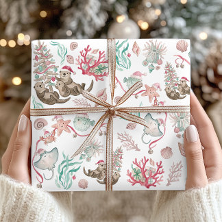 Ocean Animals Coastal Christmas Wrapping Paper Sheets