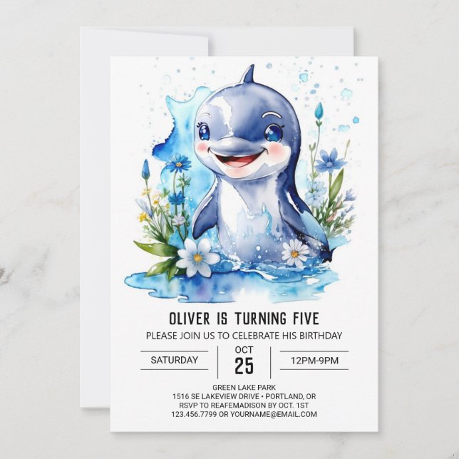 Ocean Animals Fantasy Dolphin Birthday Invitation (Front)