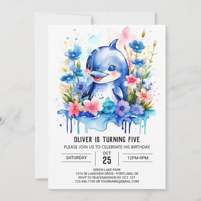 Ocean Animals Fantasy Dolphin Birthday  Invitation (Front)