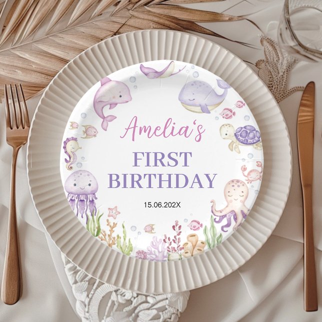 Ocean Animals Girl Under the Sea Kids Birthday Paper Plates (Creator Uploaded)