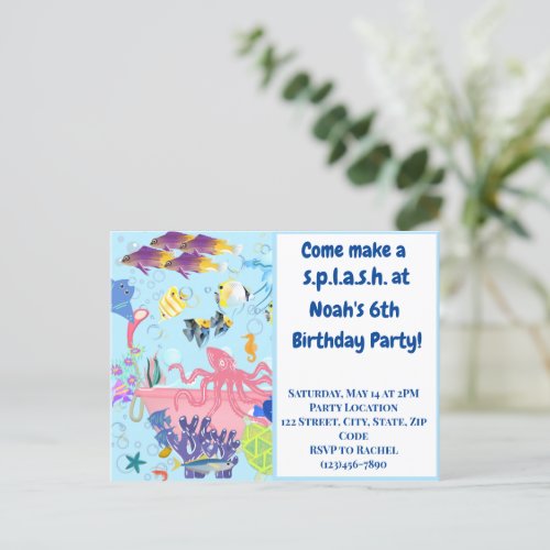 Ocean Animals Kids Birthday Invitation Postcard