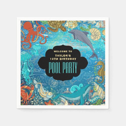 Ocean Animals Swimming Pool Birthday Party Paper Napkins