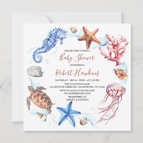 Ocean Animals Under the Sea Baby Shower Invitation