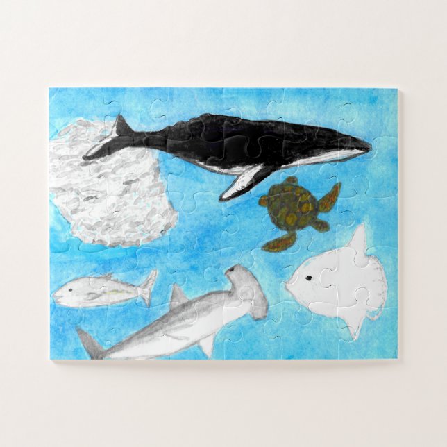 Ocean Animals Watercolor Puzzle, 30 piece Jigsaw Puzzle (Horizontal)