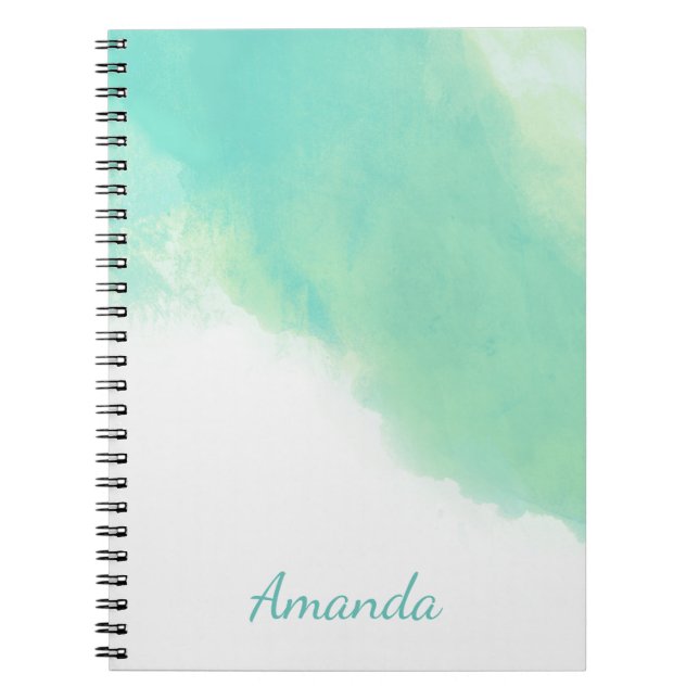 Ocean Aqua Blue Abstract Watercolor with Monogram Notebook (Front)