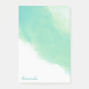 Ocean Aqua Blue Abstract Watercolor with Monogram Post-it Notes