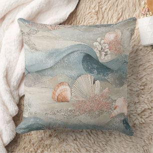 Ocean Aqua Coral Reef Coastal Pattern Throw Pillow