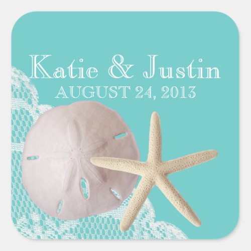 Ocean Aqua Sand Dollar and Starfish Square Sticker