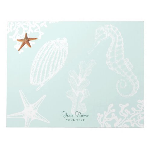 Ocean aqua seashell pattern name personalized notepad