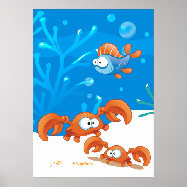 Ocean Aquatic  Cute Crab Funny Fish Poster (Front)
