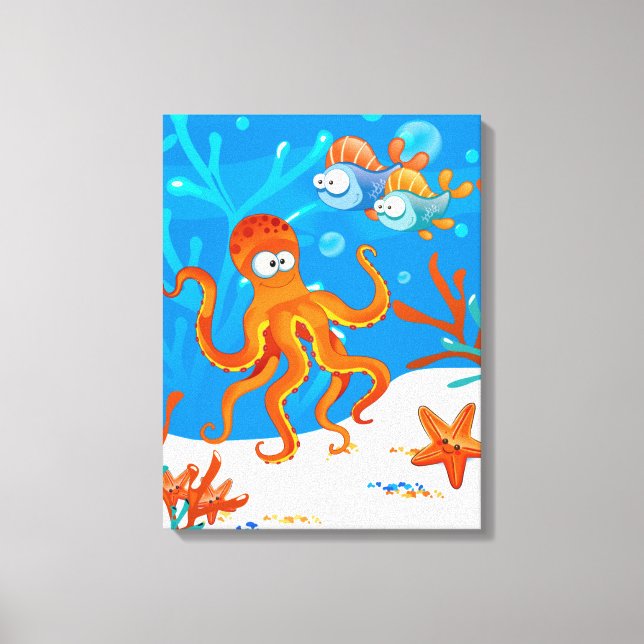 Ocean Aquatic Cute Octopus Wrapped Canvas Print (Front)