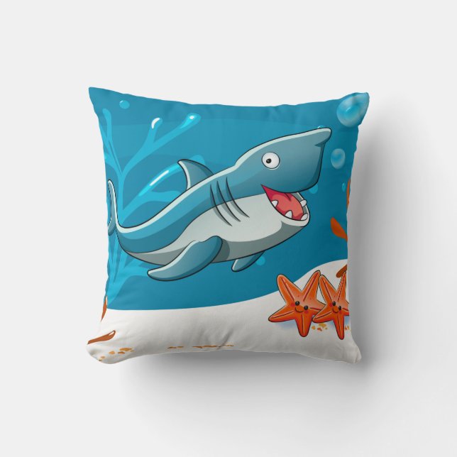 Ocean Aquatic Cute Shark Starfish Pillow (Front)
