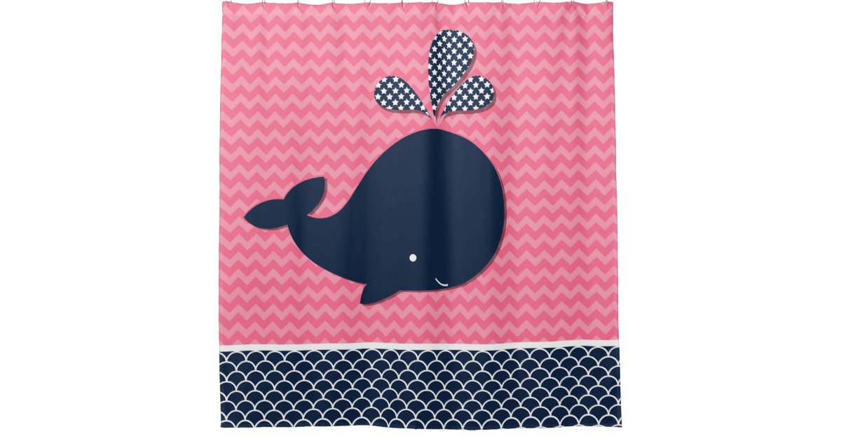 Ocean Aquatic Whale Chevron Stripes Pink and Navy Shower Curtain Zazzle