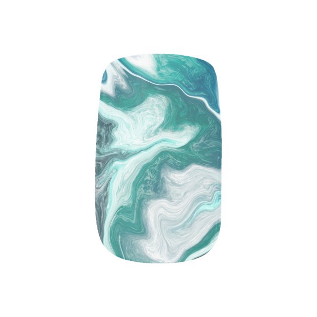 Ocean Art | Blue Fluid Art Minx Nail Art (Left Thumb)