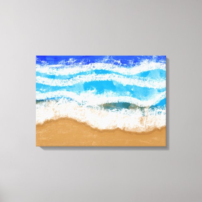Ocean Art, White Foamy Waves on a Sandy Beach Canvas Print (Front)