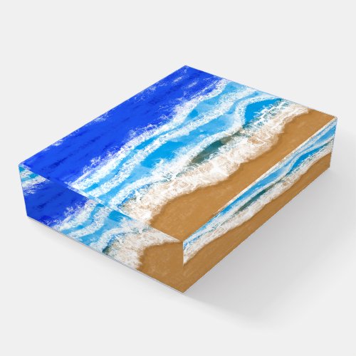 Ocean Art White Foamy Waves on a Sandy Beach  Paperweight
